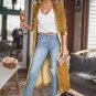 Yellow Velvet Open Front Pocketed Long Duster