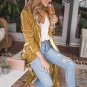 Yellow Velvet Open Front Pocketed Long Duster