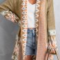 Khaki Aztec Print Open Front Knitted Cardigan