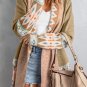 Khaki Aztec Print Open Front Knitted Cardigan