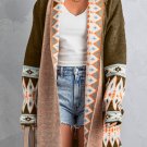 Brown Aztec Print Open Front Knitted Cardigan