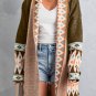 Brown Aztec Print Open Front Knitted Cardigan