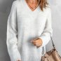 White V neck Drop Shoulder Knitted Sweater