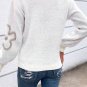 White Contrast Flower Half Zipper Stand Neck Sweater