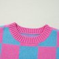 Sachet Pink Colorblock Plaid Pattern Ribbed Trim Sweater Tank Top