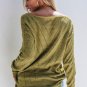 Sage Green Solid Eyelet Drop Shoulder V Neck Sweater