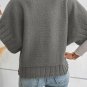 Medium Grey Mock Neck Batwing Short Sleeve Knit Sweater