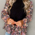 Black Contrast Floral Sleeve Peplum Sweater