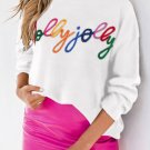 White Holly Jolly Round Neck Casual Sweater