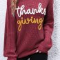 Red Sandalwood Thanks Giving Letter Graphic Crew Neck Sweater