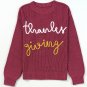 Red Sandalwood Thanks Giving Letter Graphic Crew Neck Sweater