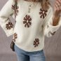 White Colorblock Floral Pattern Round Neck Sweater