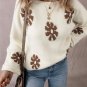 White Colorblock Floral Pattern Round Neck Sweater