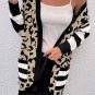 Black Stripe Sleeve Leopard Print Open Front Cardigan With Pockets