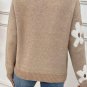 Parchment Flower Pattern Ribbed Trim Crew Neck Sweater