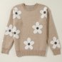 Parchment Flower Pattern Ribbed Trim Crew Neck Sweater