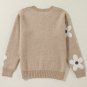 Parchment Flower Pattern Ribbed Trim Crew Neck Sweater