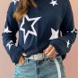 Sail Blue Star Pattern Drop Shoulder Knitted Sweater