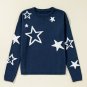 Sail Blue Star Pattern Drop Shoulder Knitted Sweater