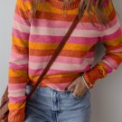Orange Color Block Ribbed Edge Round Neck Sweater