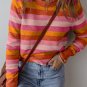 Orange Color Block Ribbed Edge Round Neck Sweater