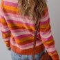 Orange Color Block Ribbed Edge Round Neck Sweater