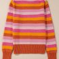 Orange Color Block Ribbed Edge Round Neck Sweater