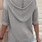 Light Grey Openwork Drawstring Hooded Short Sleeve Sweater Top