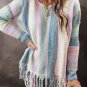 Purple Color Block Fringed Drop Shoulder Tunic Sweater