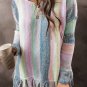 Purple Color Block Fringed Drop Shoulder Tunic Sweater