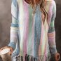 Purple Color Block Fringed Drop Shoulder Tunic Sweater