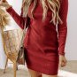 Racing Red Ribbed Knit Long Sleeve High Neck Mini Dress