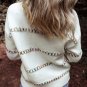 White Colorful Crossed Stitch Drop Shoulder Sweater