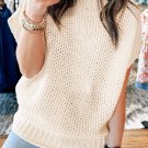 Beige High Neck Bat Short Sleeve Sweater