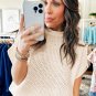 Beige High Neck Bat Short Sleeve Sweater
