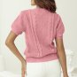 Pink Cable Knit Mixed Textured Short Sleeve Sweater