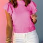 Bonbon Ribbed Mock Neck Ruffled Short Sleeve Sweater