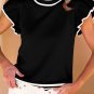 Black Edge Piping Ruffled Sleeve Round Neck Knit T Shirt