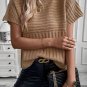 Light French Beige Rib Knitted Wide Sleeve Sweater T Shirt