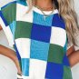 Dark Blue Color Block Cap Sleeve Sweater Tops
