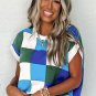 Dark Blue Color Block Cap Sleeve Sweater Tops