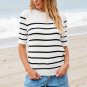 White Stripe Striped Half Sleeve Knitted Tee