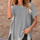 Gray Short Sleeve Side Slit Oversized Sweater