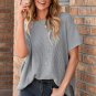 Gray Short Sleeve Side Slit Oversized Sweater