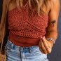 Red Clay Knit Crochet Halter Neck Backless Tank Top