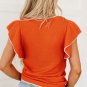 Russet Orange Contrast Trim Ruffle Sleeve Knitted Top