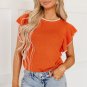 Russet Orange Contrast Trim Ruffle Sleeve Knitted Top