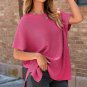 Rose Red Short Sleeve Side Slit Oversized Sweater