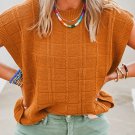Chestnut Grid Textured Short Sleeve Sweater