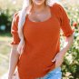 Gold Flame Textured Knit Bubble Sleeve Square Neck Top